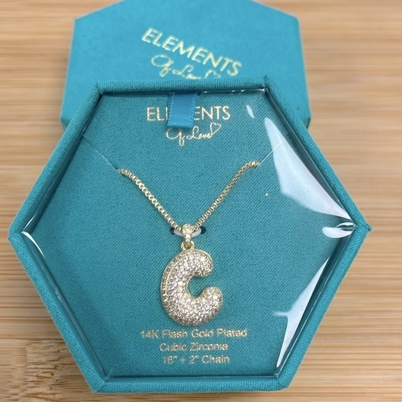 Brand New 14K Gold Plated Necklace Sparkly Rhinestone Bubble Letter Monogram “C” - Picture 12 of 13